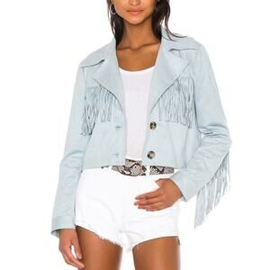 TULAROSA Fringe Crop Suede Jacket-Blazer XS Blue Cowgirl Country Fairy Y2K Boho